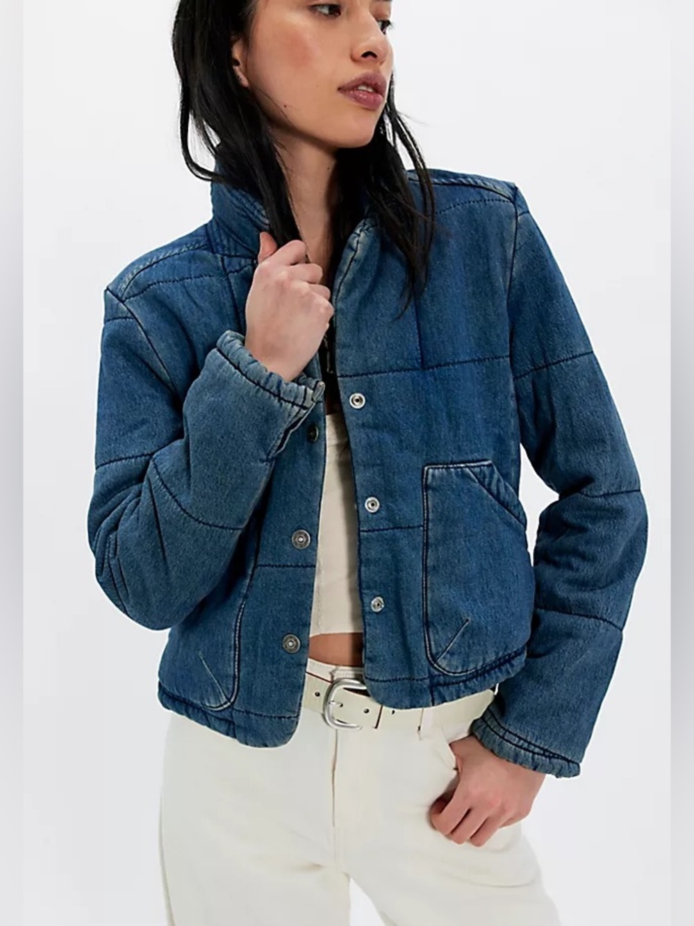Free People We The Free Lyra Denim Jacket XL Night Ride Blue NWT